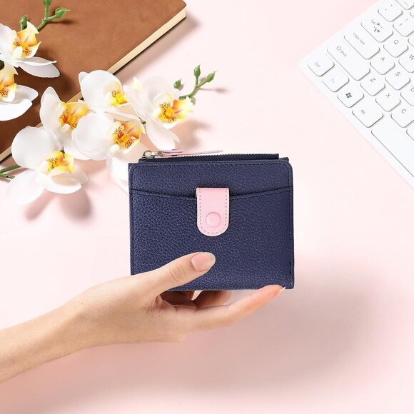 Leather RFID Wallet Women Bifold Zipper Card Holder with ID Window - Picture 5 of 6